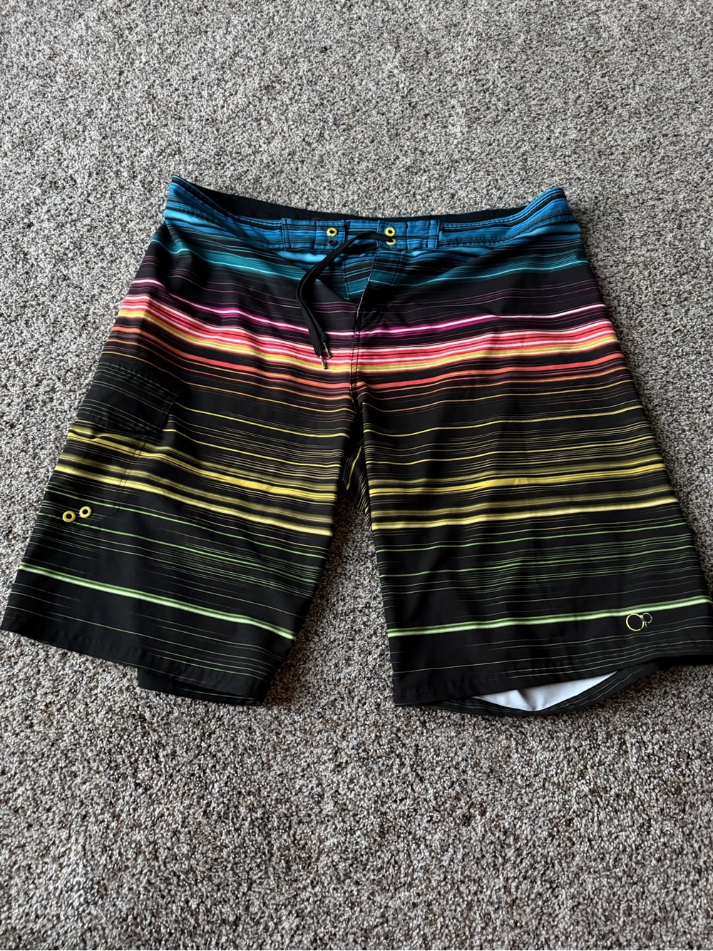 OP Ocean Pacific Mens 38 OP Flex 4-Way Stretch Striped Board Shorts Y2K Surf